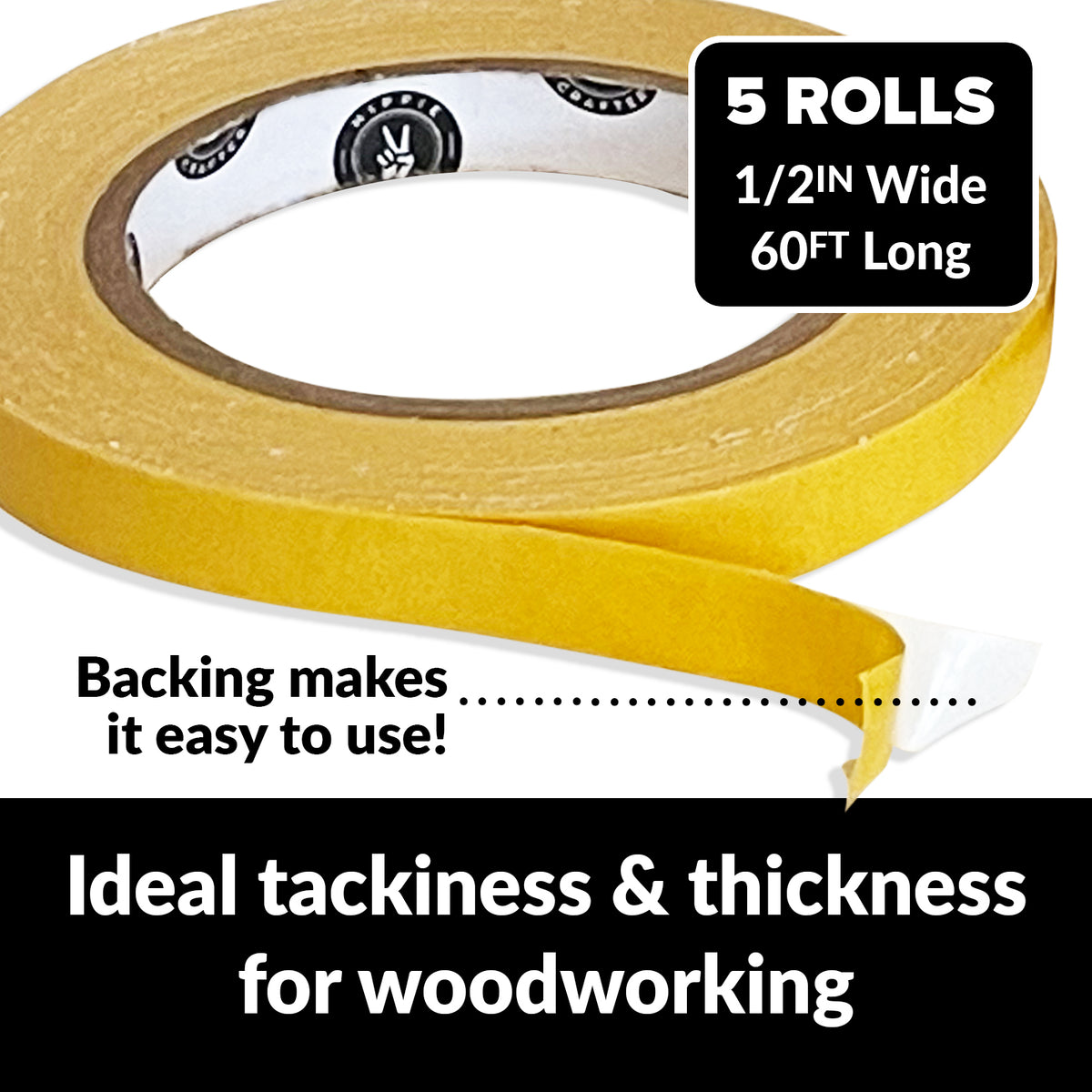 Atack Double-Sided Woodworking Crafter’s Tape, 2.5-inch by 30-Yards Traceless Yellow Backed Woodworking Tape | High Torque CNC Machine Tape for