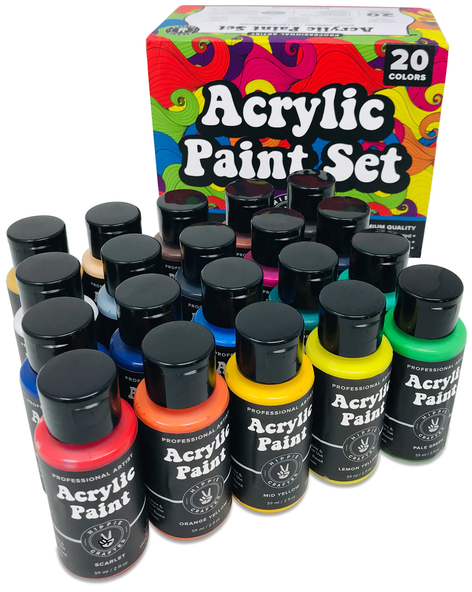 Acrylic Paint Set 8 Colors with 2 Canvases - Acrylic Paint Kit 2FL oz Bottles, Rich Pigmented, Matte Finish and Smooth Application Professional