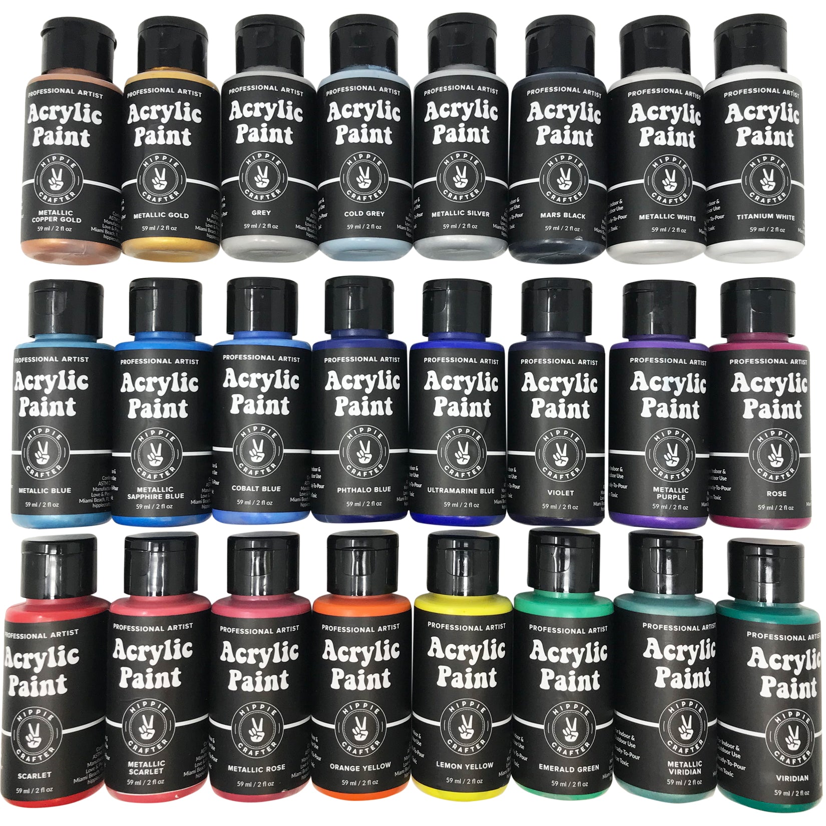 Hippie Crafter Craft Paint Acrylic Premium Acrylic Paint Set 20 Colors Paint Acrylic | Canvas Paint Ceramic Outdoor Wood Clay Glass Rock Painting 2oz