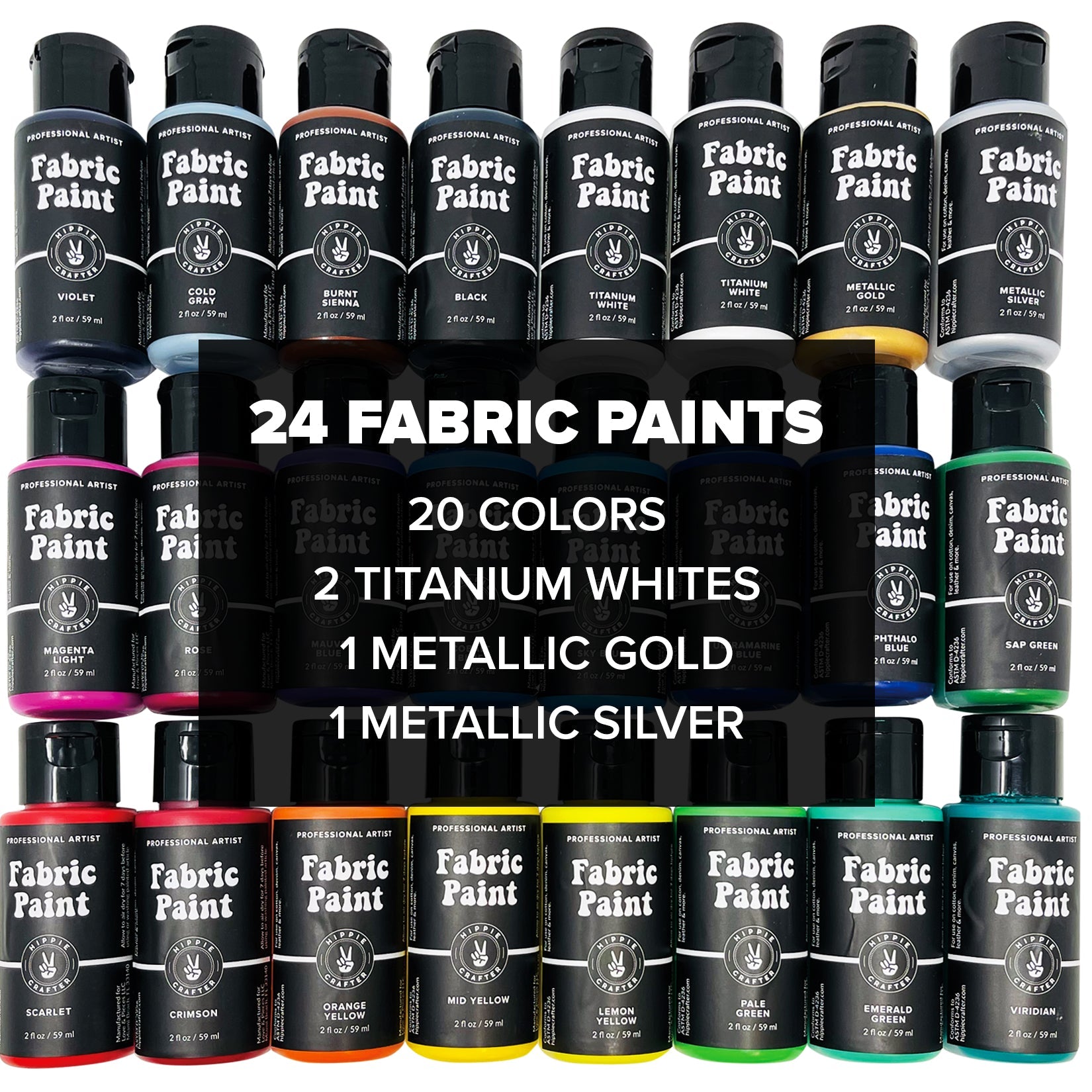 COLORFUL Fabric Paint Set for Clothes with 6 Brushes, 1 Palette, 24 Colors  - Permanent Textile Paint Puffy Paint Kit for Shoes, Canvas - Non-Toxic