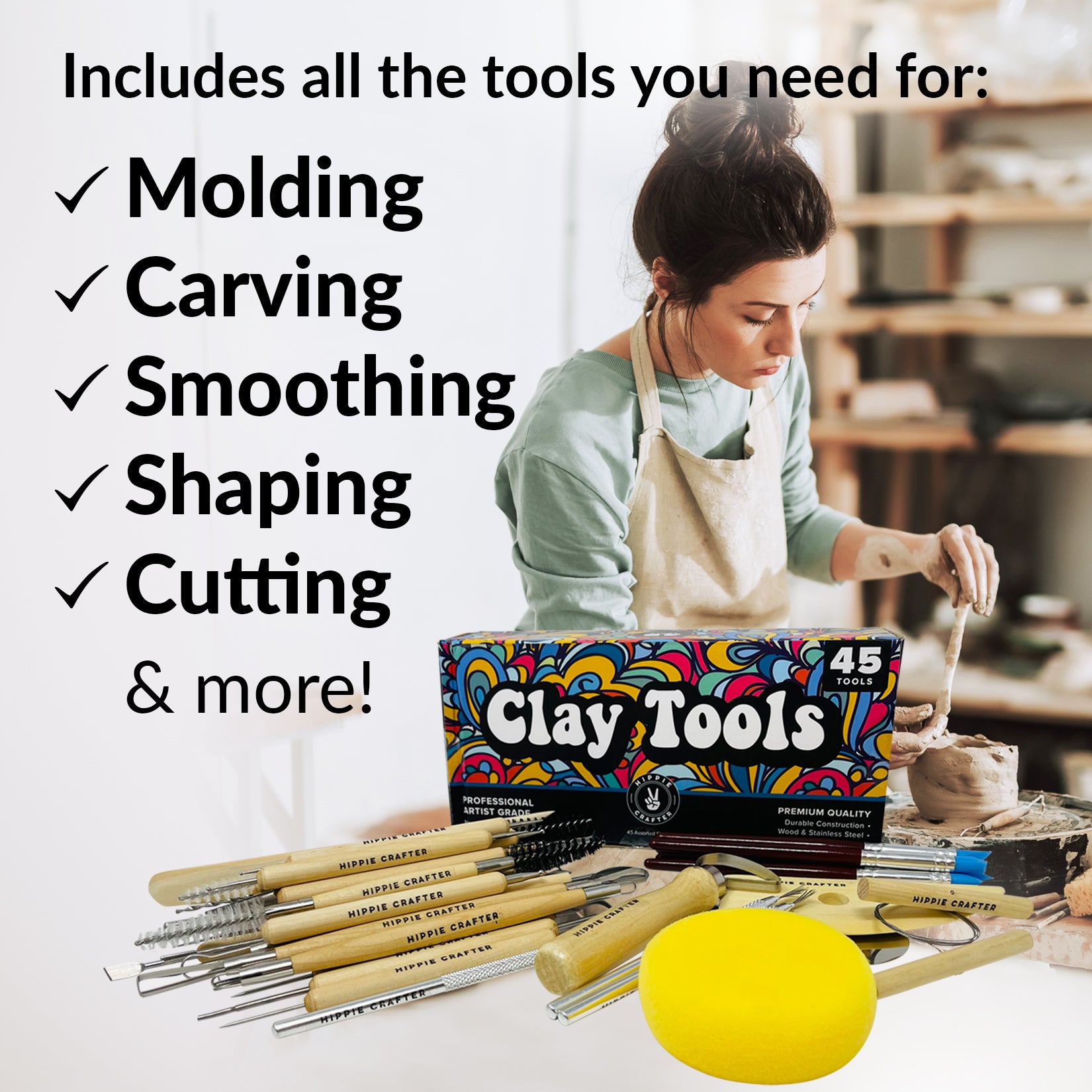 Stalwart 8 Piece Pottery & Clay Modelling Tool Sculpture Set