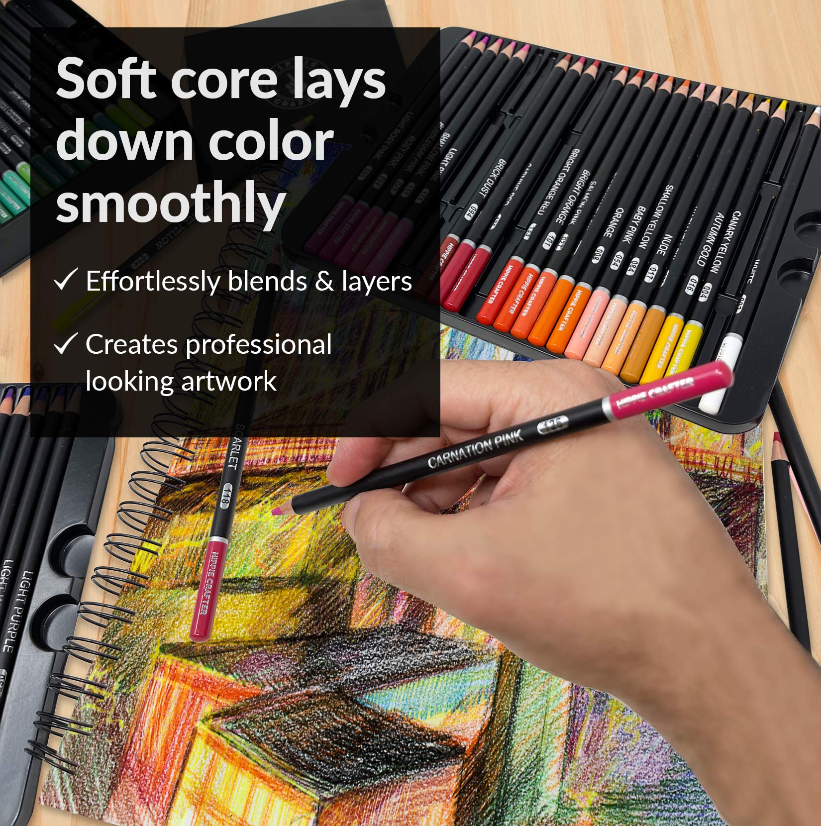 72 Premium Colored Pencils by More Than Sparrows - Professional Soft Core  Set for sale online