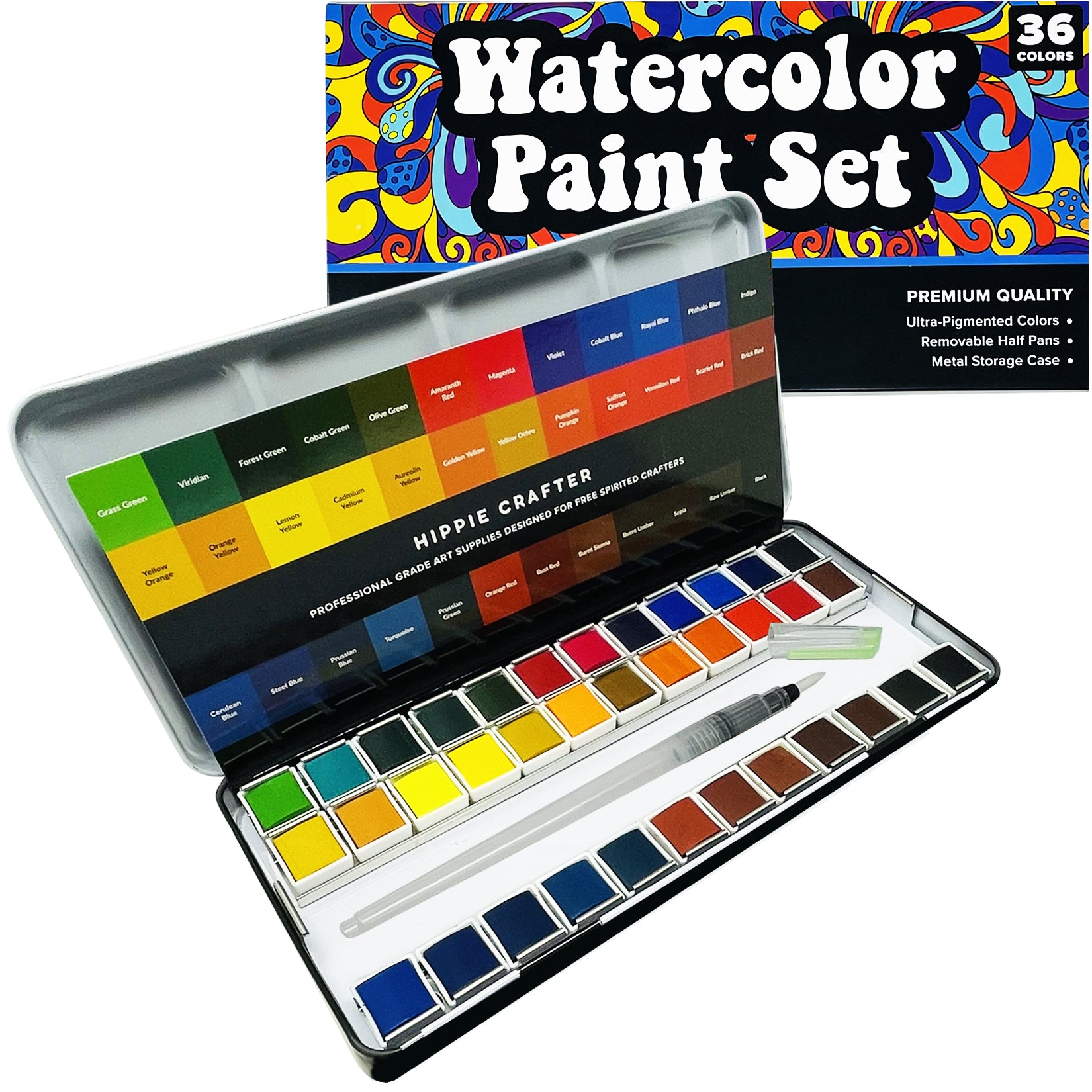 Arteza Metallic Watercolor Paints, Set of 24 Half Pans Unique Colors *NEW*