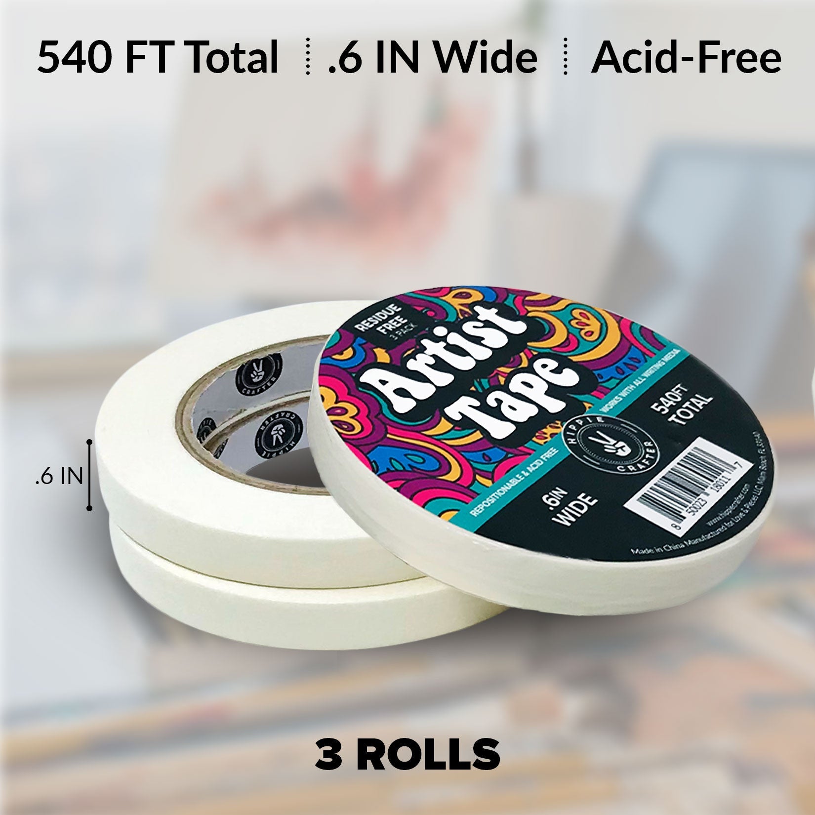 Repositionable Artist Tape Pro for Paper - Low Tack Masking Artists Tape  for