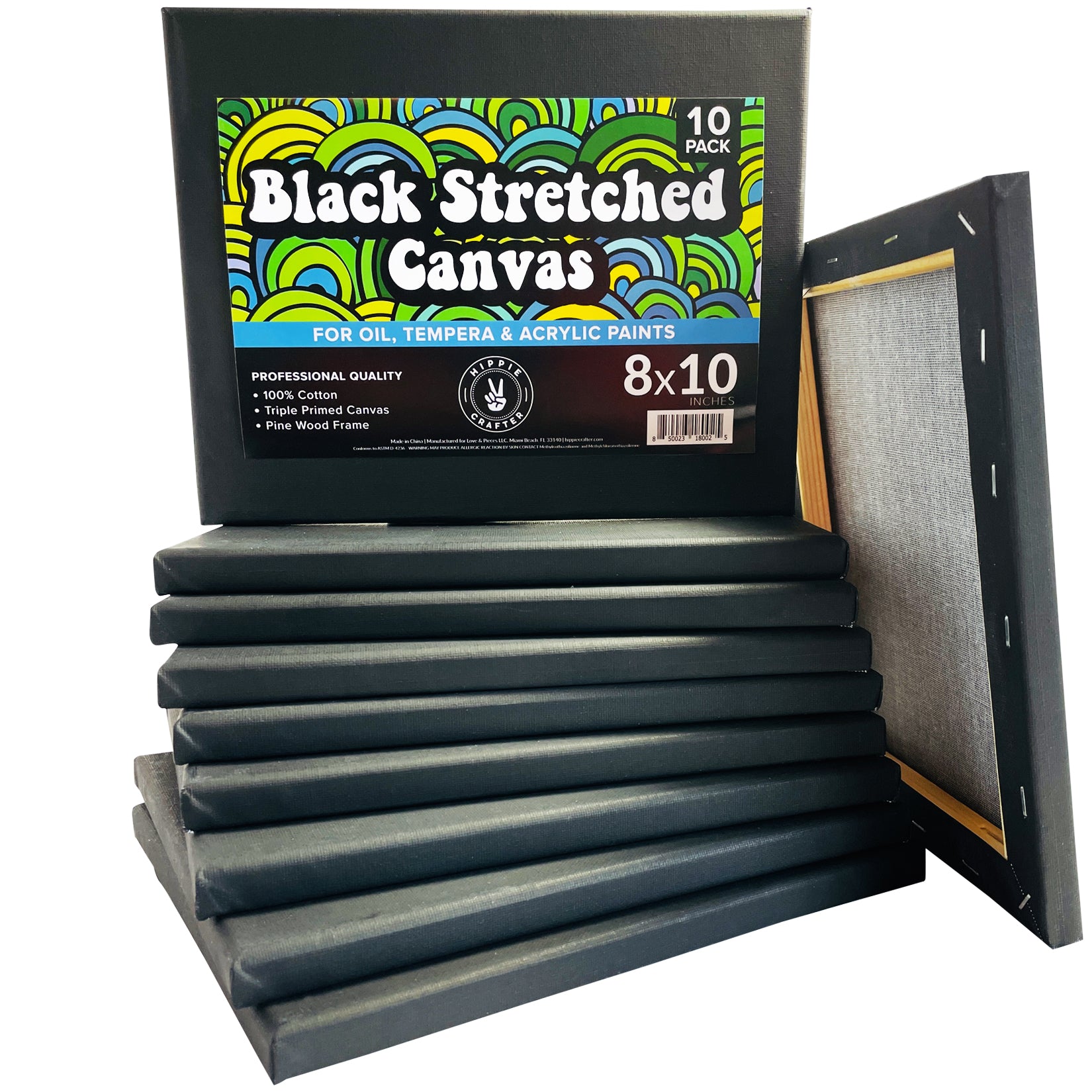 Hippie Crafter 10 Pack Black Stretched Canvas for Painting Adult