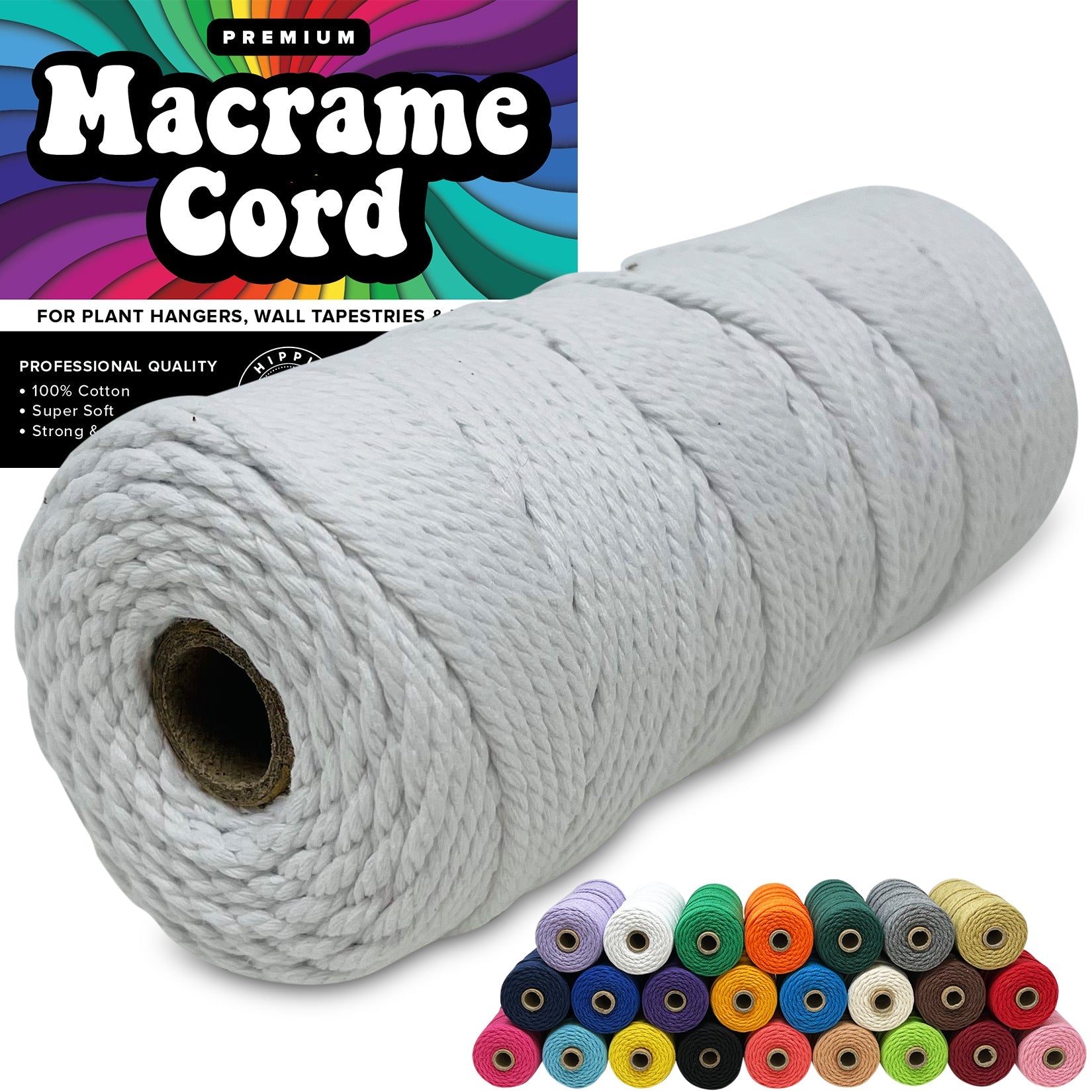 Hippie Crafter 100% Cotton Macrame 3mm Cord Grey